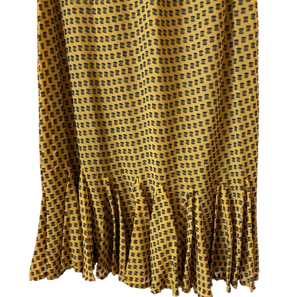 Eva Franco Silk Blend Belted Dress Sz 8 Mustard Yellow Black Pleated Hem Ruched - Picture 3 of 12